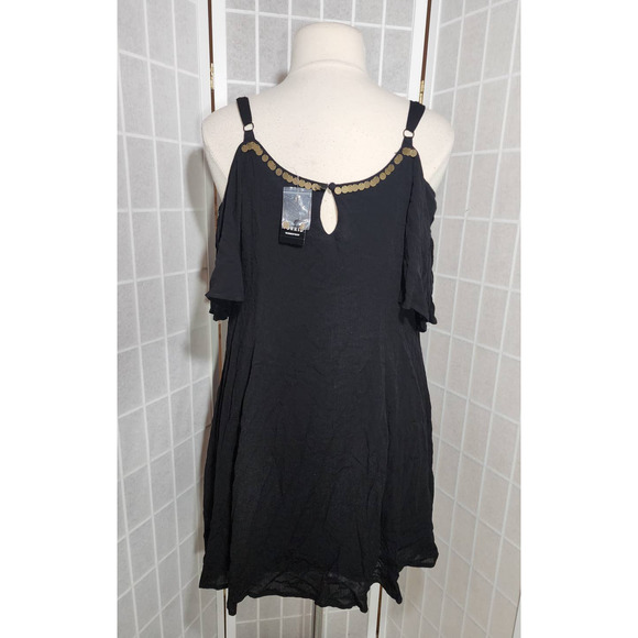 NWT Torrid Black Mini Gauze Cold Shoulder Trapeze Dress Plus Size: 00X (10) - Picture 4 of 4